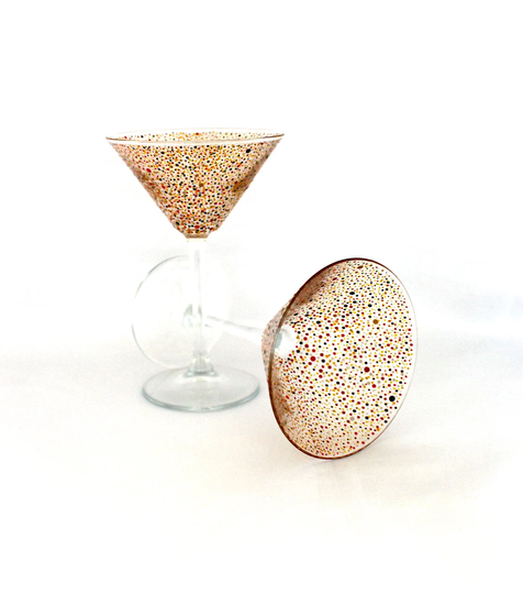 A Pair Of Amber Polka Dot Cocktail/Martini Glasses