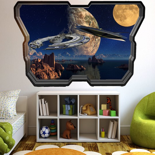 Strange Planets Moon Spaceship Ufos Wall Sticker Art Poster Mural Transfer Decal Print Room Home Nursery Office Shop Decor Id434