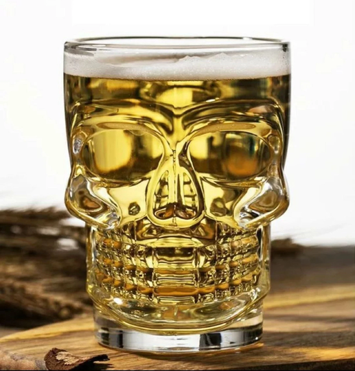 Skull Beer Mug Glass Drinking Glasses With Handle, Heavy Base Funny Entertainment Glassware For Juice, Whiskey