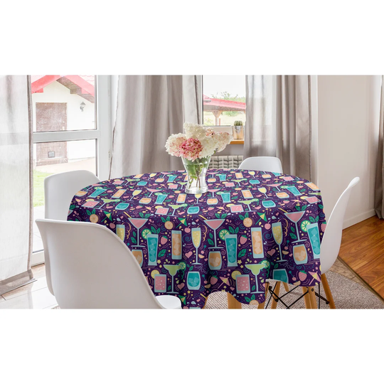 Calvina Cocktail Glasses Champagne Wine Party Margarita Fruits Hearts Alcoholic Tablecloth