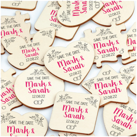 Heart Save The Date Magnets - Personalised Butterfly Jigsaw Rustic Wood Dates Custom UK