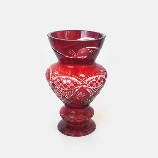 Vintage Small Czech Crystal Vase Hand Engraved