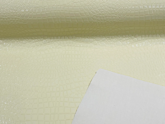 Ivory/Cream Vinyl Faux Fake Leather Pleather Embossed Shiny Alligator Fabric Upholstery By Yard
