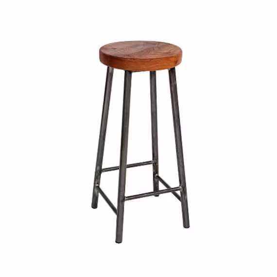 Rick Elmsworth - Chunky Round Frame Bar Stool With Elm Seat