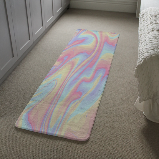 Maes Colourful Marble Designer Shaggy Blue/Pink/Yellow Rug