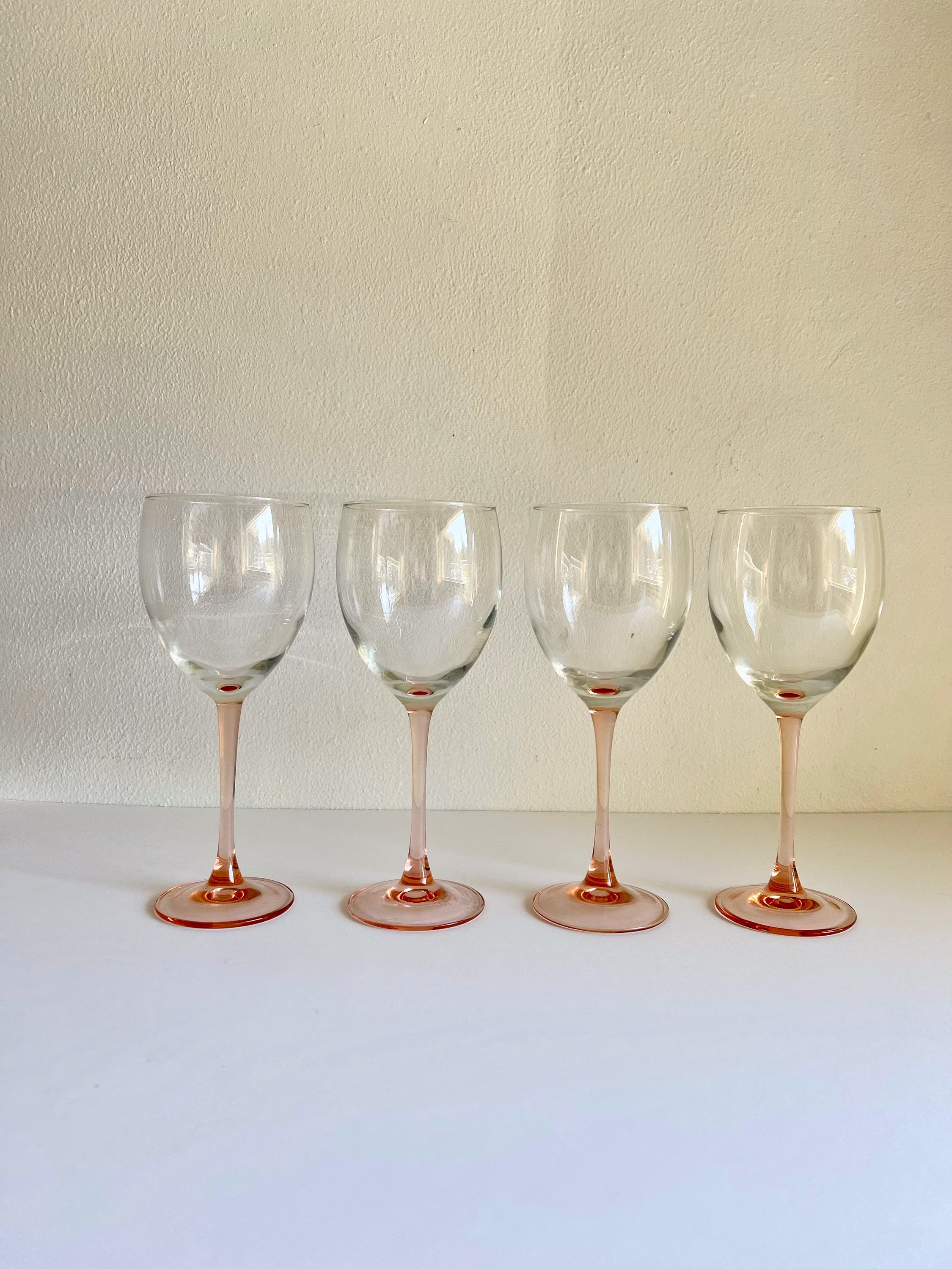 Vintage Pink Stem Wine Glasses Luminarc France Set Of 4 Cristal D'arques Durand Rosé