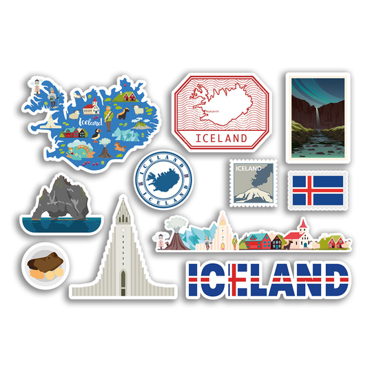 A5 Sticker Sheet Iceland Landmarks Vinyl Stickers - Icelandic Map Airport Stamps Skyline Flag Travel Holiday Culture City Aesthetic #78464