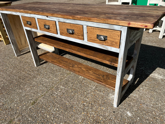 Rustic Farmhouse Kitchen Island With Appliance Holder & Breakfast Bar