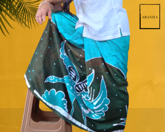 Batik Sarong, Unisex Mens Cotton Handmade Batik Green Beachwear, Pareo, Trendy Stylish Beach Sarong