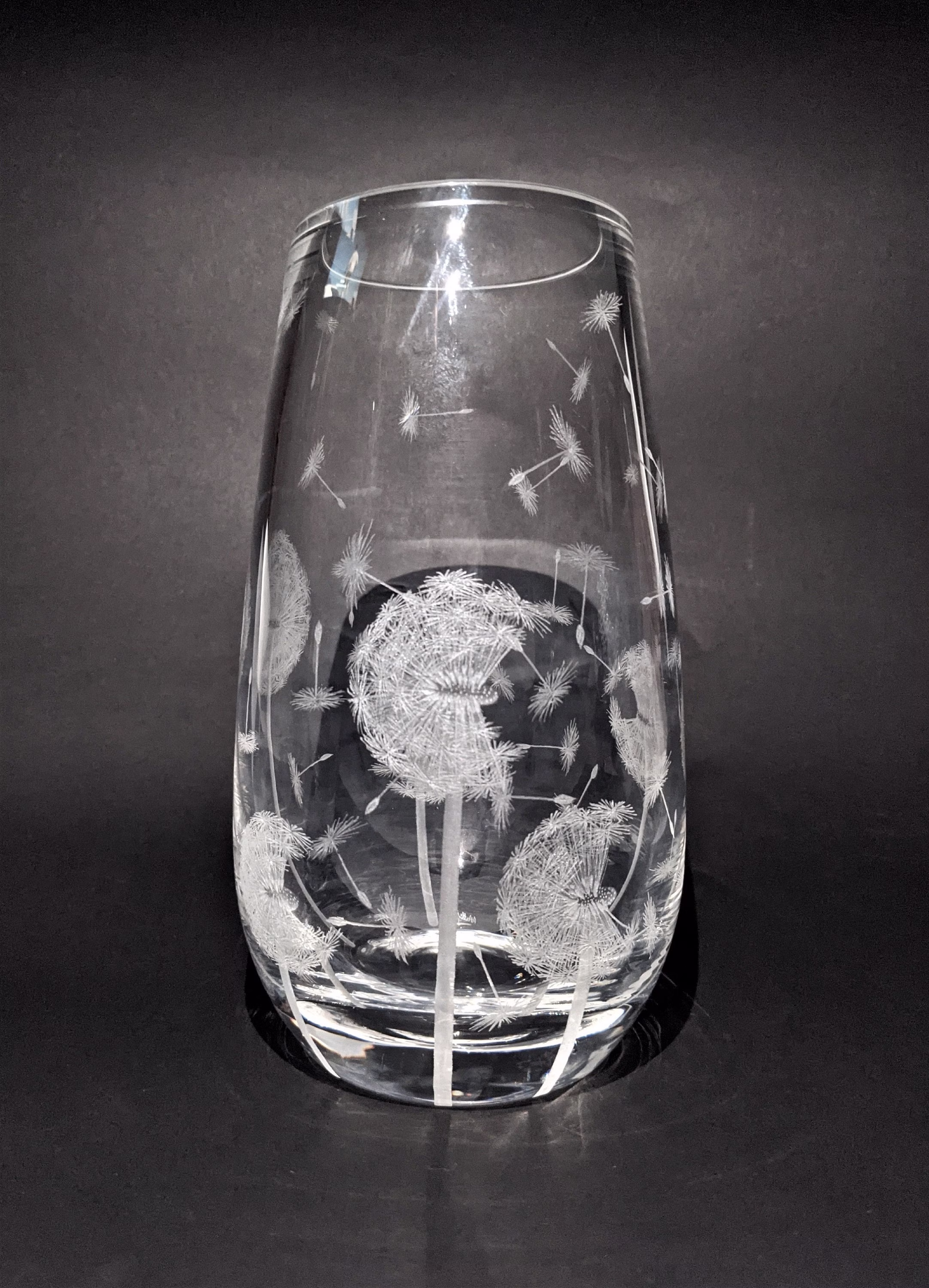 Dandelion Vase - Seeds Engraved Dartington Crystal Beautiful Glass Art Engraving- Blowing in The Wind