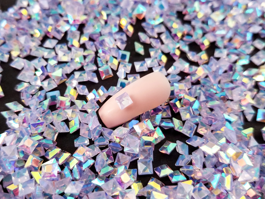 4mm Purple Iridescent Ab Square Pointed Back Resin Rhinestone, Gem Shaker Mold Embellishment Bits, Kawaii Nail Gems