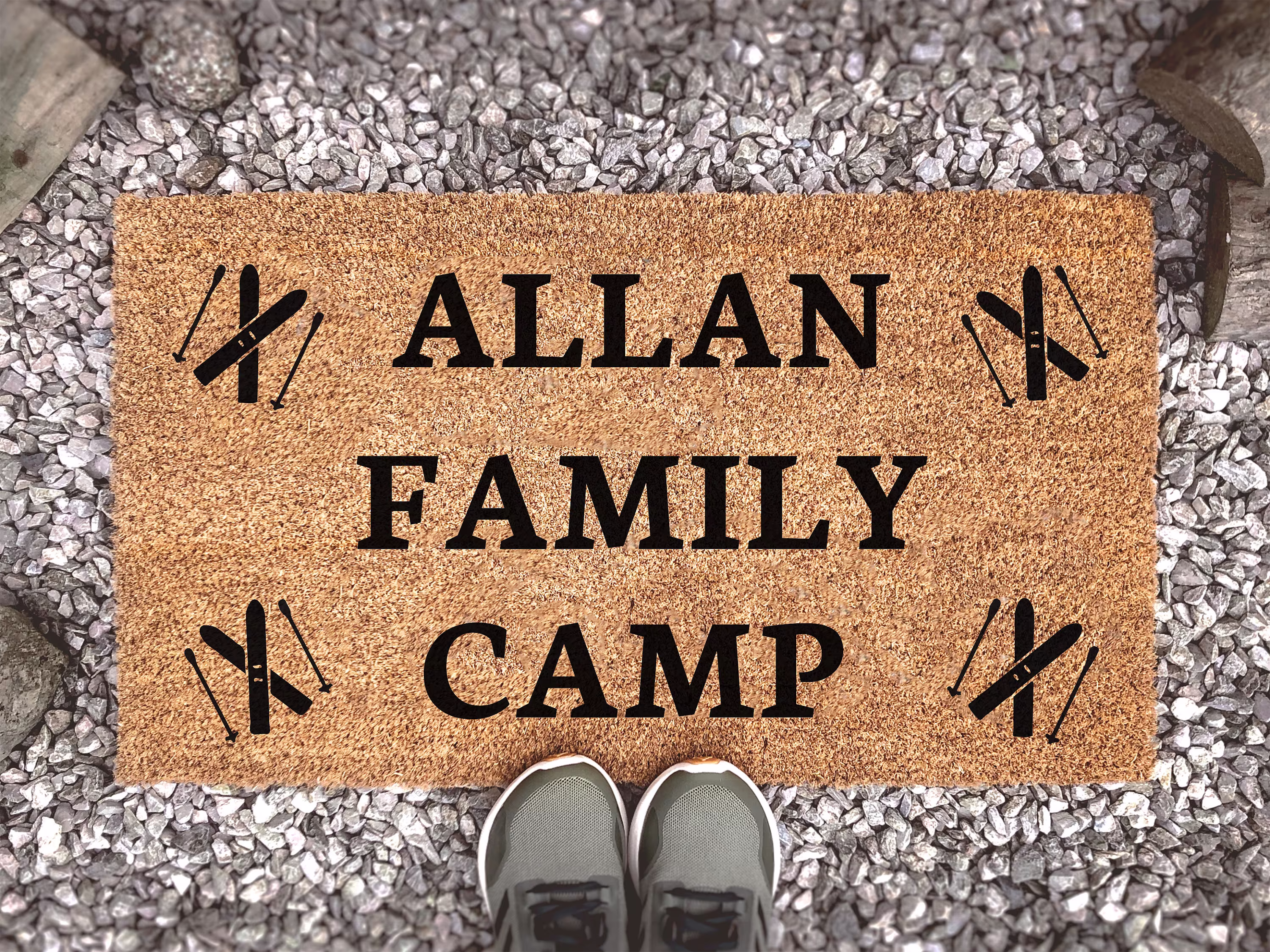 Personalized Family Name Skiing Camp Coconut Coir Doormat - Custom Door Mat