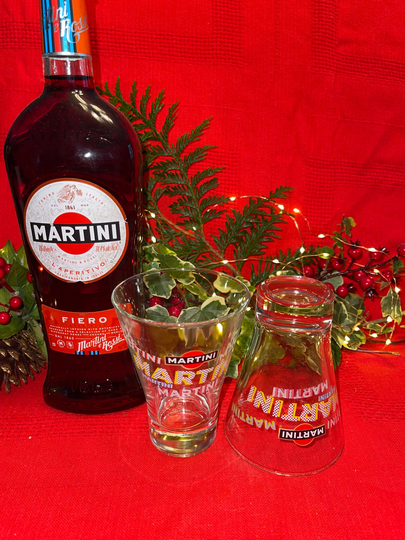 Set Of Two French Retro Collectable Martini Advertising Cocktail Glasses Tumblers