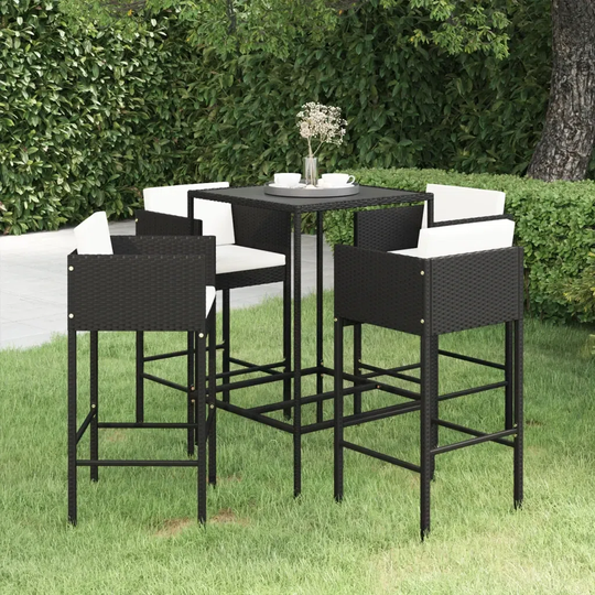 Ebern Designs 5 Piece Garden Bar Set With Cushions Poly Rattan Brown