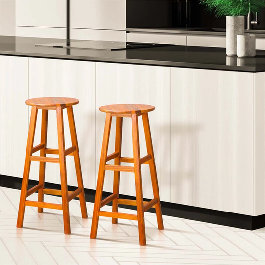 Set Of 2 Bar Stool Solid Acacia Wood