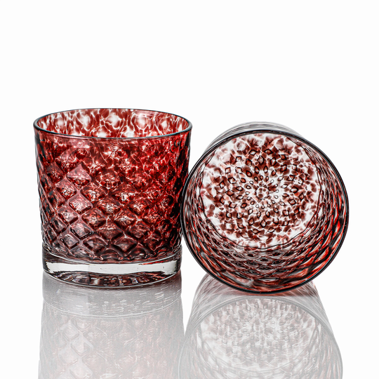 Black Cherry Mindala Glass Set Of 6 - Hand Blown Scotch Glasses, Made Whiskey Tasting Glasses