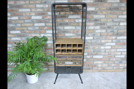 Modern-style Wooden Wine Cabinet | 10 Universal-Size Racks 3 Drawers & A Shelf 4 Glass-Hanging 2-Tone Look