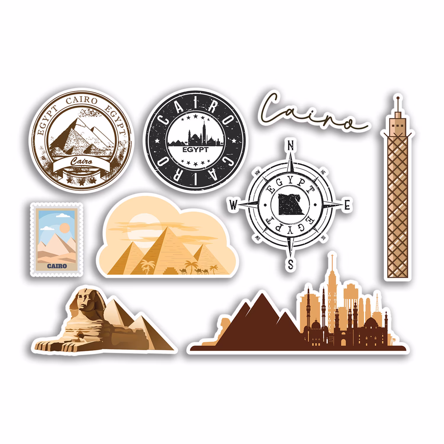 A5 Sticker Sheet Cairo Landmarks Vinyl Stickers - Egypt Egyptian Pyramids Art City Map Stamp Skyline Travel Holiday Culture Aesthetic #78508