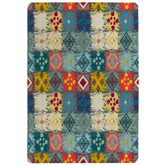 Eddy Tribal Art Boho Designer Shaggy Green/Red/Yellow Rug