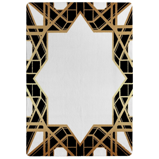 Pastrana Art Deco Star Border Designer Shaggy Black/Yellow/White Rug