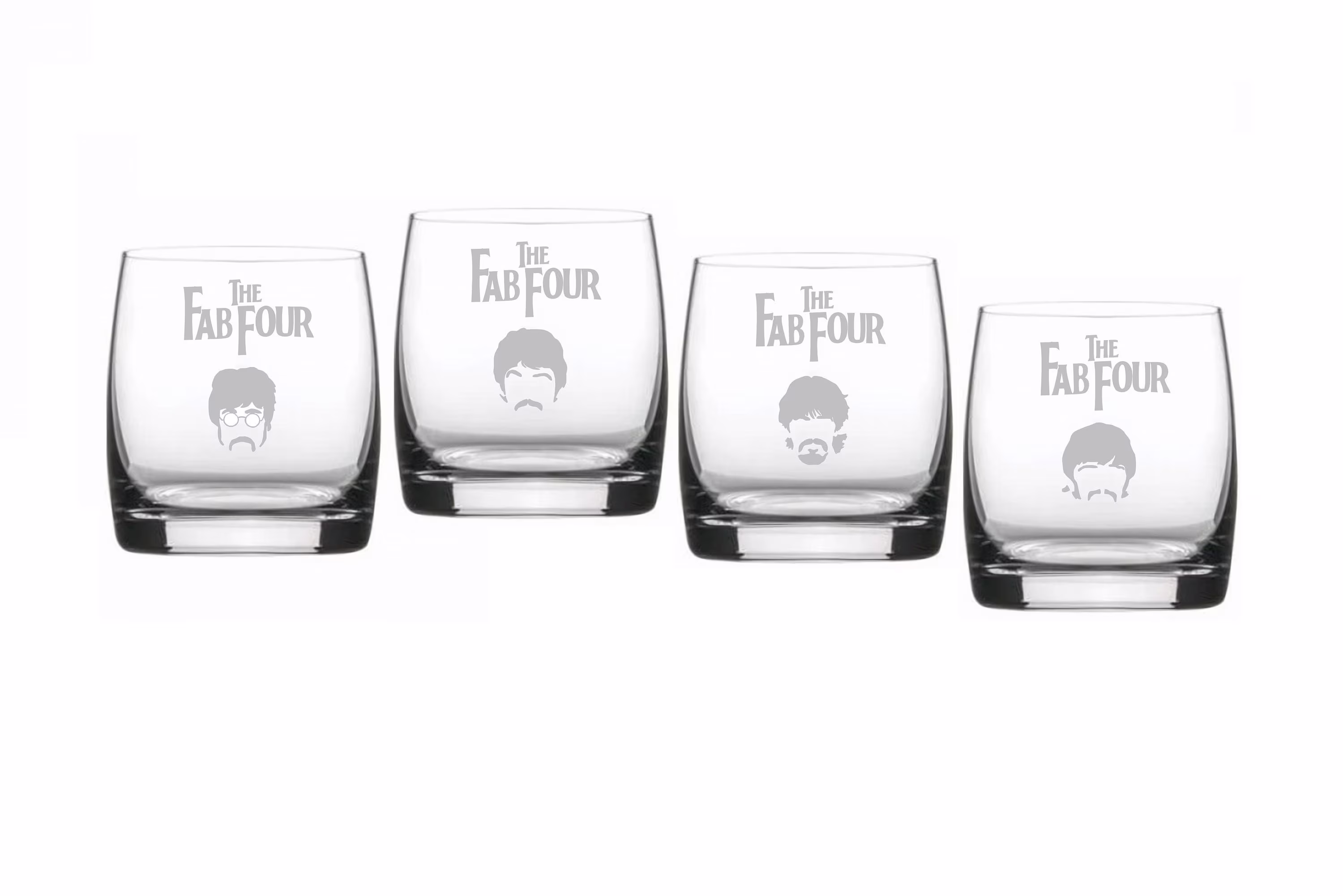 Engraved Beatles Whiskey Glasses, Set Of 4 Crystal Personalised Glass, Add Your Own Name