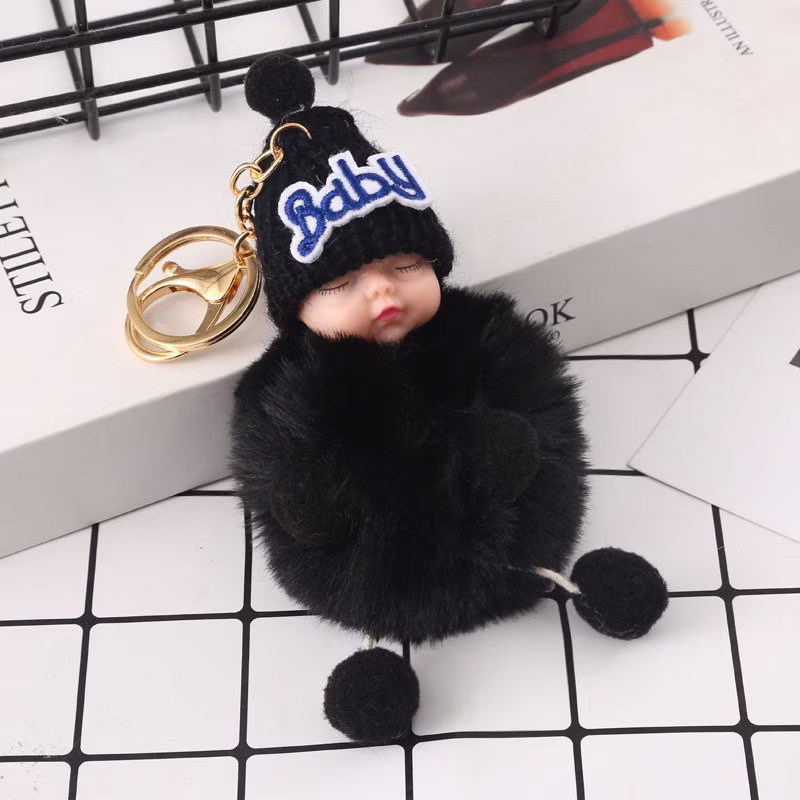 Sleeping Baby Keychain-Cute Little Babies Charm Keychains-Purse Decoration-Soft Fluffy-High Quality Keychains-Vivid Wearing Waved Hat