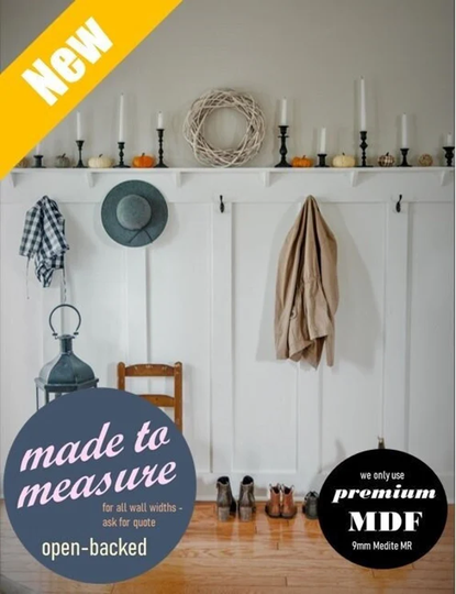 Batten & Rail Open Backed Wall Kit With Shelf & Corbels - 140cm High Any Width