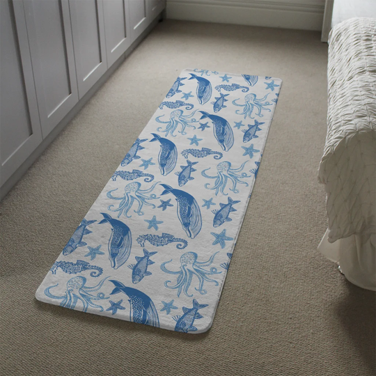 Lynd Sealife Designer Shaggy Blue/White Rug