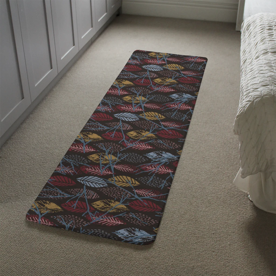 Kuhlmann Prints of Autumn Leaves Designer Shaggy Dark Grey/Red/Yellow Rug