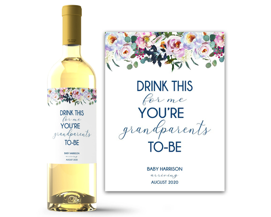 New Grandparents Personalised Wine Label - Baby Announcement Grandparent Pregnancy For Reveal