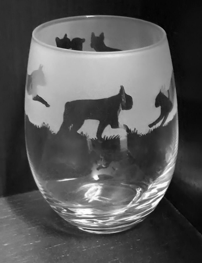 36Cl Stemless Wine/Water Glass With Boston Terrier Design