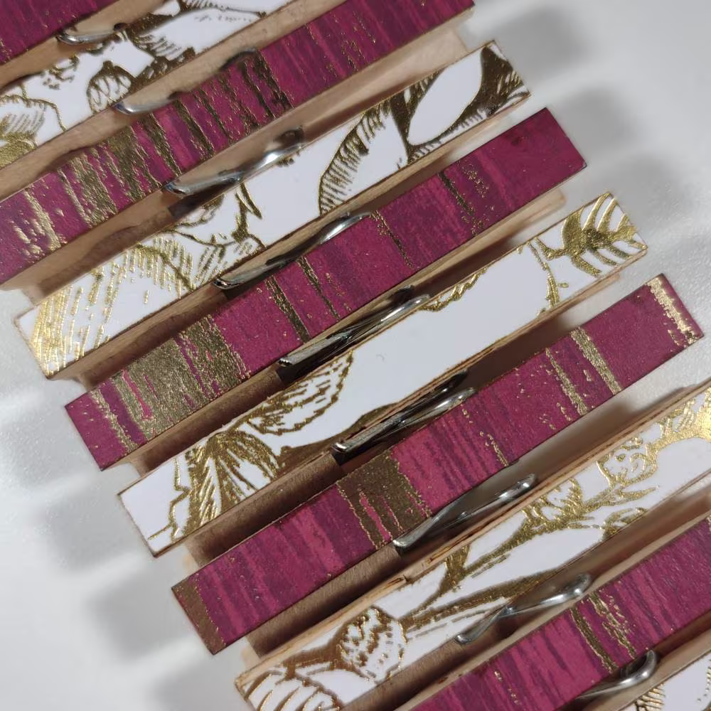 New Gold Floral Print Decor Clothespins Set Of 10 Decoupage