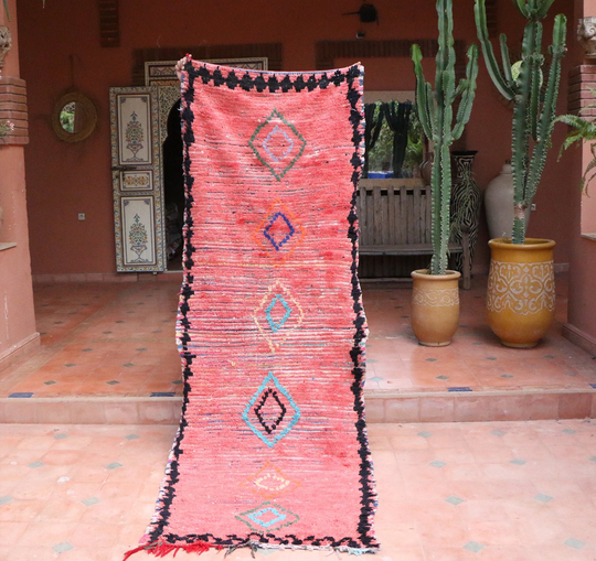 Moroccan Rug , Berber Carpet, Moroccan Authentic Runner, Handmade 3x9 Feet Vintage Pink Runner