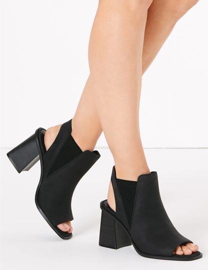 Block Heel Open Toe Shoe Boots black