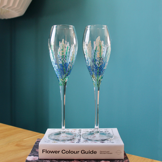 Hand Painted Blue Ombre Muscari Glass Flute/Bridesmaid Wedding Birthday Gift For Her