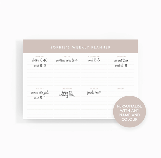 Personalised Weekly Planner Pad | Notepad A4