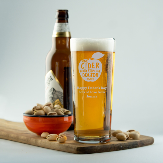 Personalised Pint Glass Engraved With A One Cider A Day Design