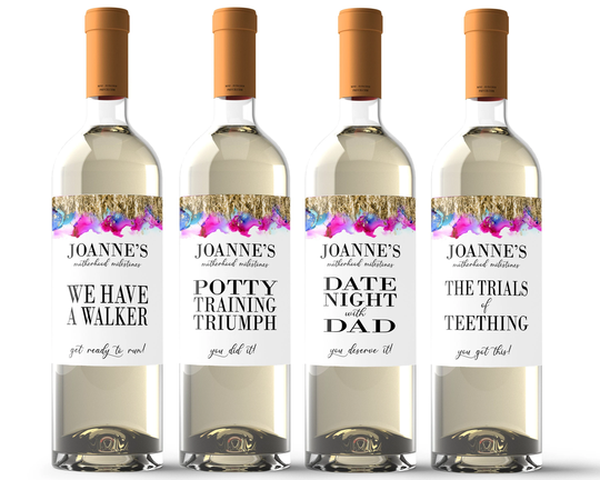 New Mom Gift Wine Labels - Baby Shower Gifts Motherhood Milestones First Mothers Day Mum