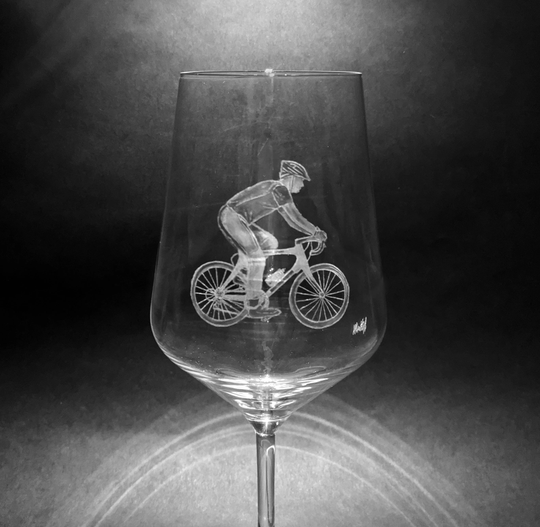 Bike Wine Glass - Hand Engraved Cyclist Cycling Gin Prosecco Beer Gift