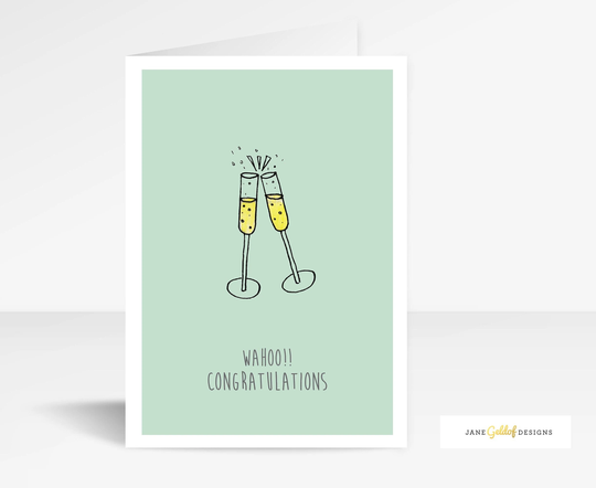 Congratulations Card, Glasses Cheers, Wahoo Congratulations, Engagement, New Baby, Home, Exam Pass