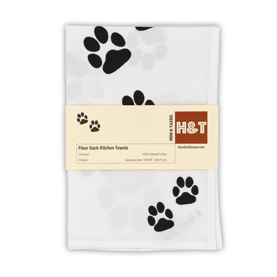 Paws Flour Sack Towels | Crinkled Texture Heavy Duty & Absorbent Tough 100% Cotton Hemandtassel
