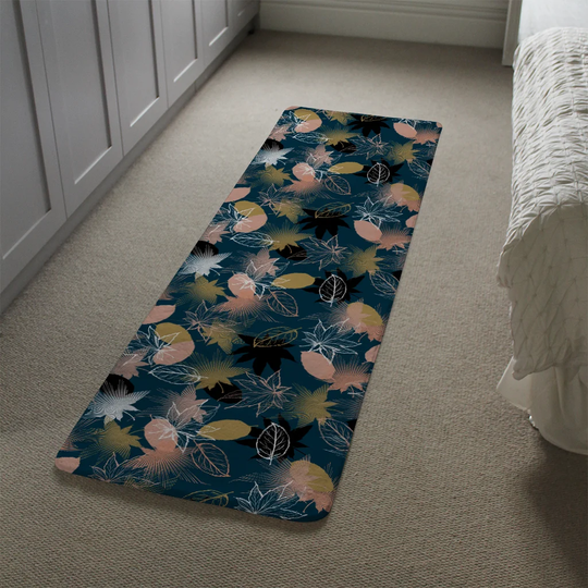 Leffler Maple Leaves Designer Shaggy Navy/Yellow/Pink Rug