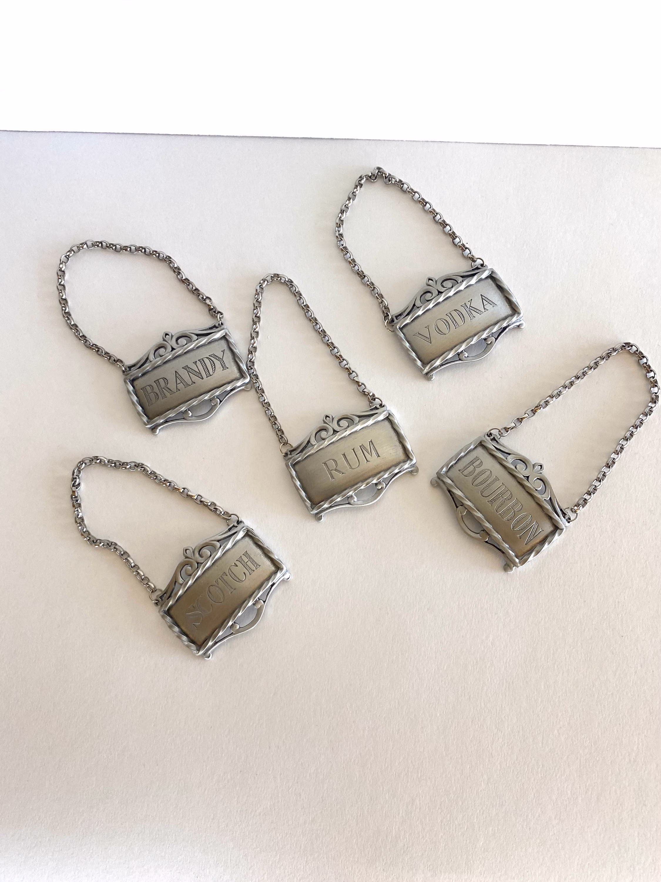 Vintage Decanter Liquor Tags Labels By Salisbury Pewter Co