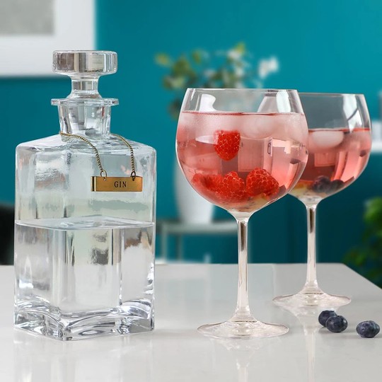 Large 900Ml Decanter Glass Gin Carafe Jug & Set Of 2 Balloon G&t Cocktail Glasses 600Ml Dining Entertaining Gift