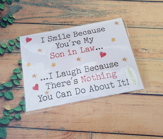 Son in Law Birthday Card - I Smile Laugh Because There's Nothing You Can Do About It Nice Cute Funny Novelty Greeting Sadnick Gifts