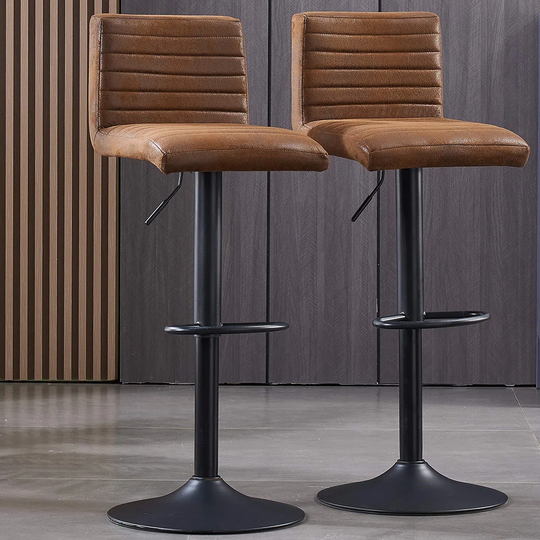 Suede Upholstered Height Adjustable Bar Stools Vintage Brown