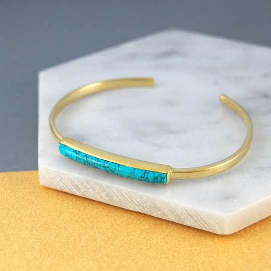 Turquoise December Birthstone Bangle, Gold Cuff Bracelet, Gemstone, Bangle Adjustable Jewelry