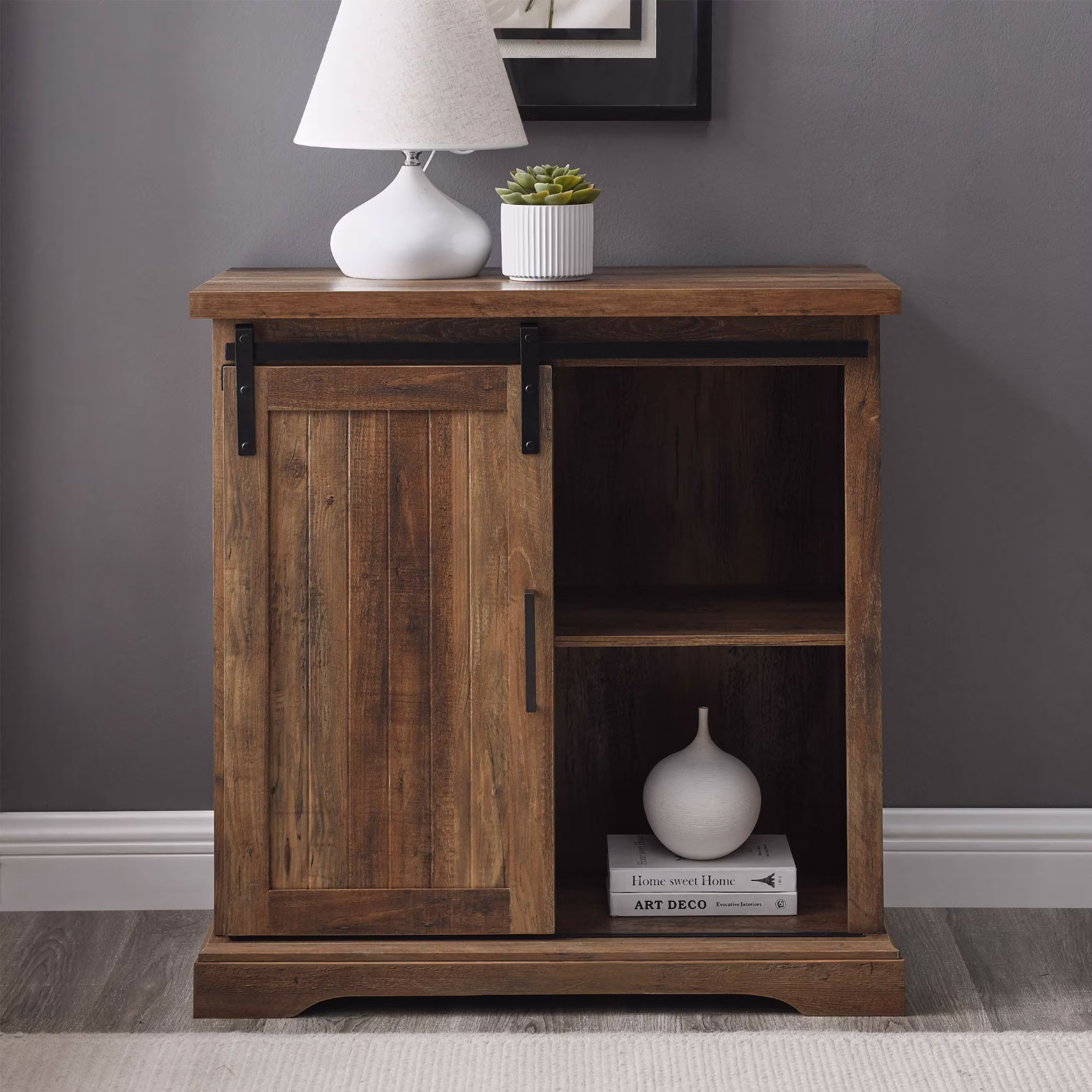 Walker Edison Carson Modern Farmhouse Sliding Slat Door Storage Cabinet