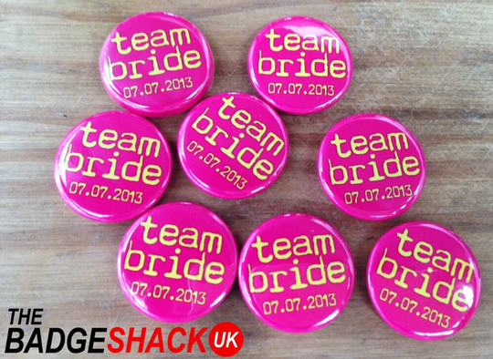 Personalised Team Bride Pin Badges Or Magnets Pack Of 10. Available As 2.5cm 3.8cm