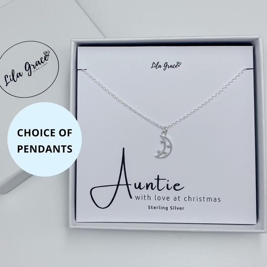 sterling Silver Auntie Jewellery Gift - Personalised Necklace Aunt Gifts Special Thoughtful Moon Interlocking Circle Christmas